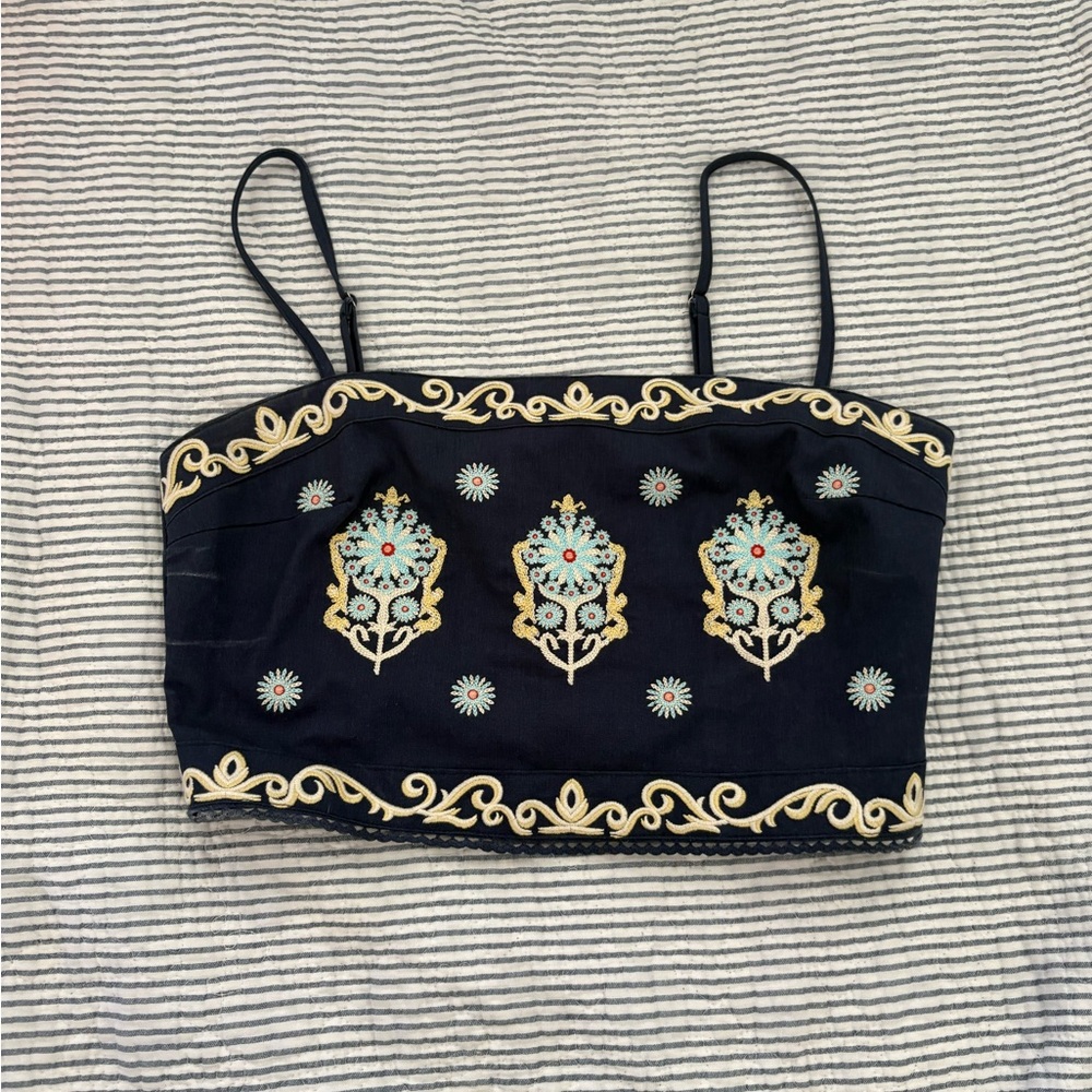 Embroidered navy Crop Top